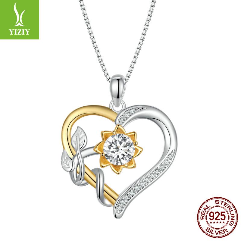 One Carat Love Moissanite Necklace, Asymmetrical Heart-Shaped Flower S925 Silver Necklace Jewelry