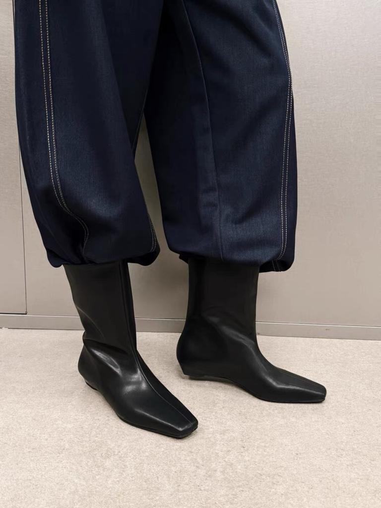 Leather Korean Version Retro Small Square Head Flat Bottom Medium Boots Short Boots Women's 2025 Autumn and Winter New Versatile Western Cowboy Boots