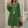 eBay European and American Spring and Autumn Bubble Sleeve Cake Dress Simple Temperament Crew Neck Long Sleeve Dress Women's Clothing