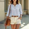 Blusa informal de rayas holgadas con escote en V y mangas 3/4 para mujer