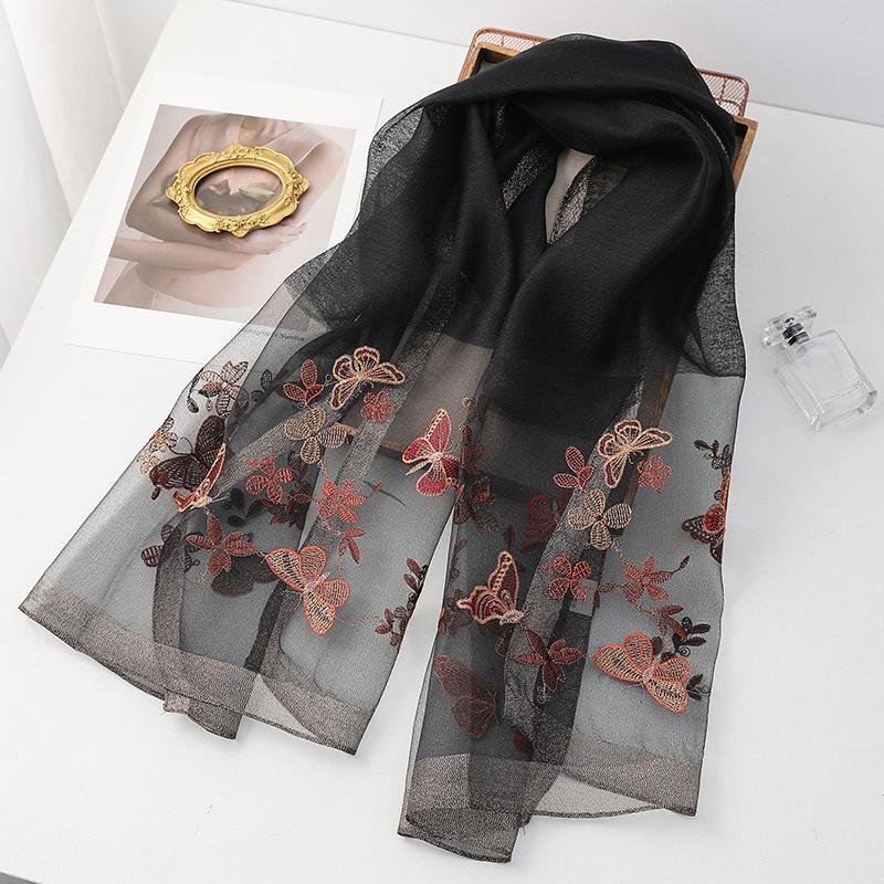 Four Season silk wool scarf women hijab pashmina shawls wrap Blanket Floral Pashmina Embroidery Scarves Foulard high quality