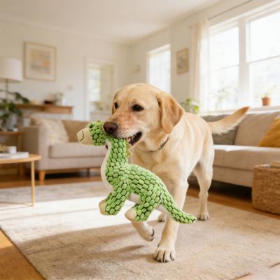 Plush Dinosaur Dog Toy Squeaky Interactive Dog Chew Toy Textured Stuffed Animal for Puppy Teething Medium Large Dogs