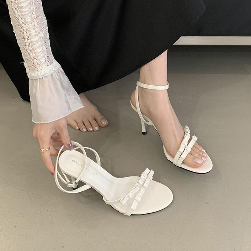 Sandals women's summer new versatile thin heel sweet bow high heel sandals women's wear high sense