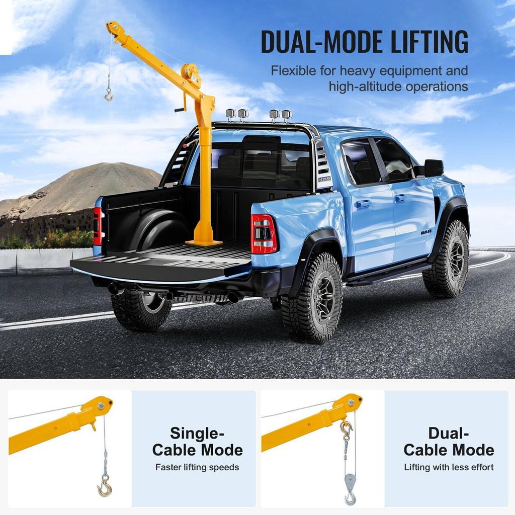 Pickup Truck Crane Hoist Crane 1100 lbs with Manual Winch 360° Hoist Lift
