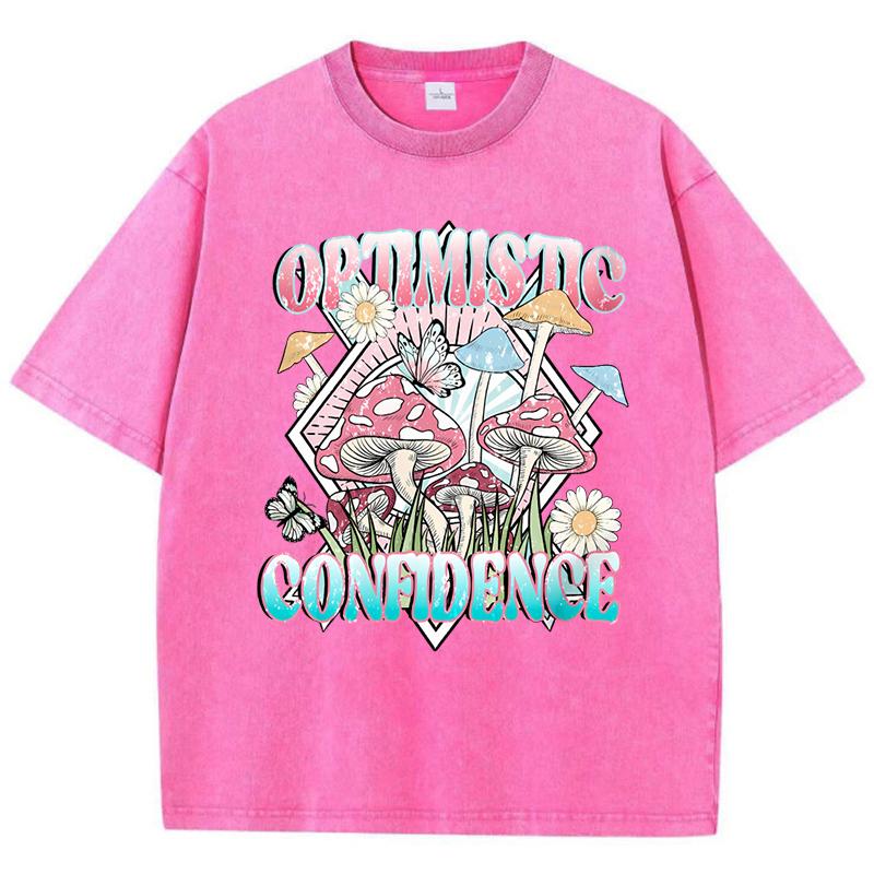 Confidence Optimism Grow Butterflies Print Women Washed T Shirts Hip Hop O-Neck T-Shirt Cotton Clothes Oversized Top