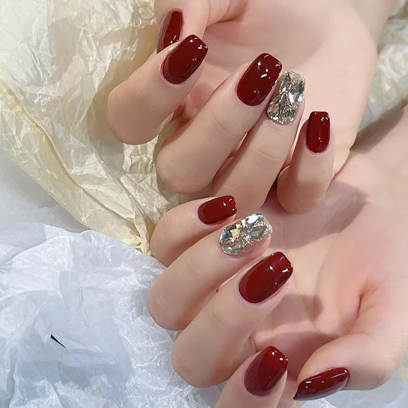 

Бордовые блестящие носимые типсы для ногтей - Индивидуальный дизайн премиум-класса Glue Type