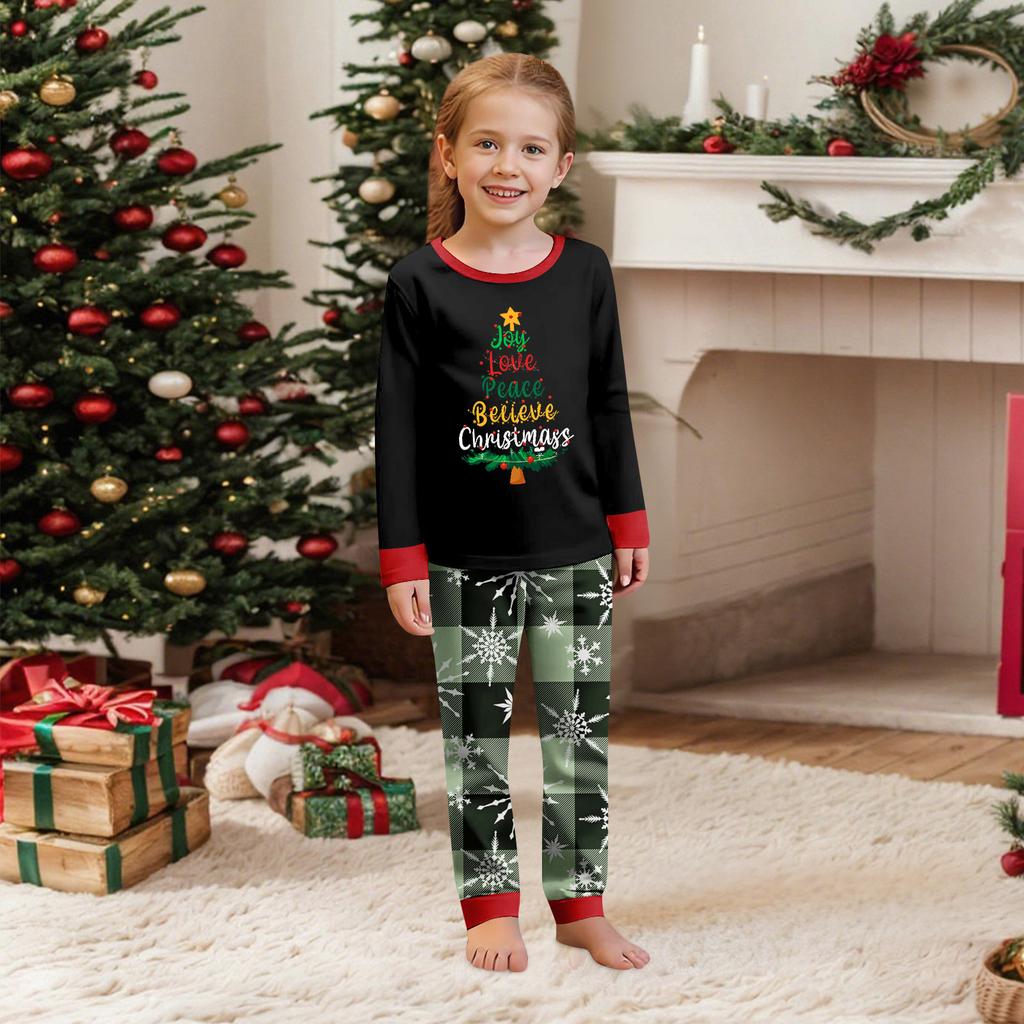 Christmas Print Round Neck Top and Plaid Pants Set for Women, Holiday Two Piece Outfit