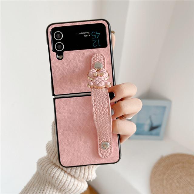Niedliche Bären-PU-Lederhülle mit einziehbarer Handschlaufe für Samsung Galaxy Z Flip 4 Z Flip 3 5g stoßfeste Hülle Z Flip4 Zflip3