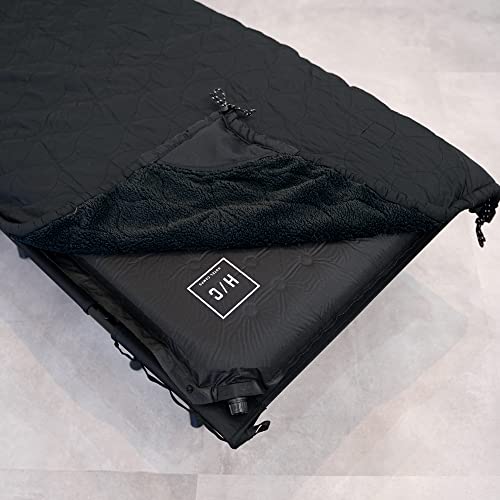 HOTEL CAMPS Cot Cover with Boa, 3-Layer Insulated Aluminum Sheet, Reversible, Can Be Used As a Blanket, and Machine Washable (Black)