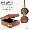 Poem Compass Ručně vyrobený masivní mosazný navigační námořní kompas s dřevěnou krabičkou
