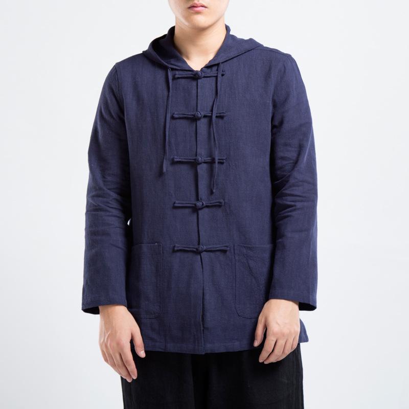 Men's Retro Linen Hooded Jacket: 2021 Autumn/Winter Chinese Style with Frog Buttons