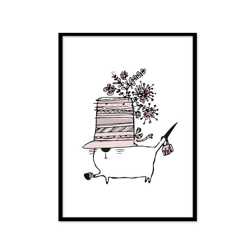 Cute Owl Cat Black and White Wall Animal Canvas Painting Decorative Hanging Painting Cuadros Decoracion Salon Minimalist Art