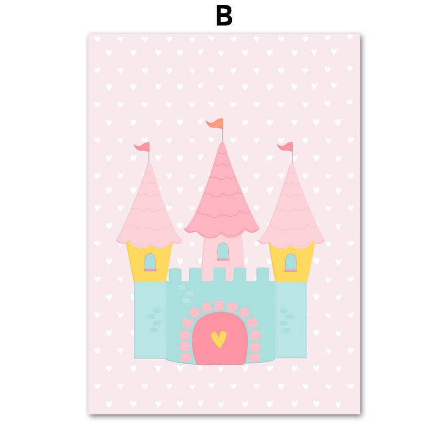 Pink Princess Castle Unicorn Rainbow Heart Wall Art Canvas Painting Posters And Prints Wall Pictures Baby Girl Kids Room Decor