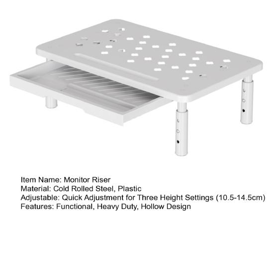 Computer Monitor Riser Cold-Rolled Steel Ventilated Monitor Stand with Drawer 3-Level Height Adjustment Laptop Stand for Home Office