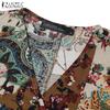 ZANZEA Women Summer Print Casual V-Neck Loose 3/4 Sleeve Long Dress