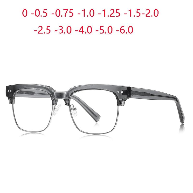 Rivet Frame Square Nearsighted Glasses For Men Blue Light Blocking Oversized Finished Glasses Nearsighted 0 -0.5 -0.75 To -6.0