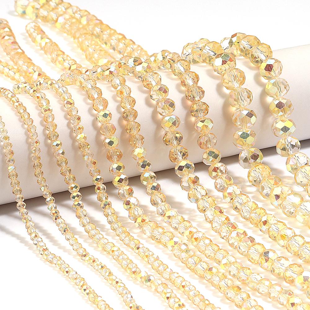1 Strand 3/4/6/8/10mm Faceted Crystal Beads Brilliant Gold Glass Loose Bead For Jewelry Making DIY Bracelet Necklace Accessories