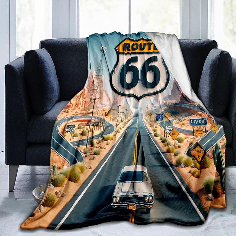 

1PC Highway 66 pattern blanket, all season lightweight home office outdoor nap multifunctional blanket 80cm x 120cm