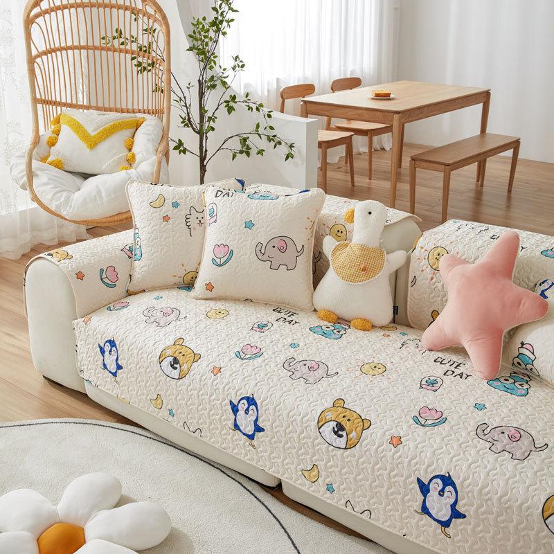 Pure Cotton Sofa Cushion Universal In All Seasons, Cotton Fabric Non-Slip Seat Cushion Cover Cloth, Simple Modern Sofa Cover Towel Seat Cushion