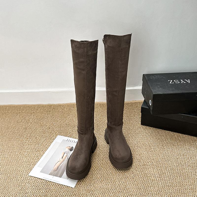 Autumn and Winter Retro Two-wear Boots Women's Heightened Suede Over the Knee Knight Boots Thick-soled Velvet Thermal Boots