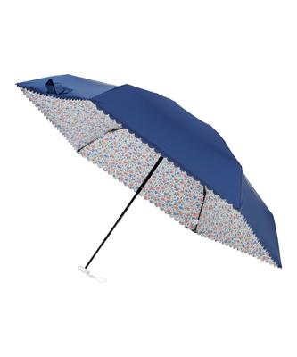 Estaa Sun and Rain Solid Heat Sun UV Deep Blue (Esta) Women's Parasol, Umbrella, Foldable, Compact, Color/Floral Pattern, Shielding, Protection, Cut,