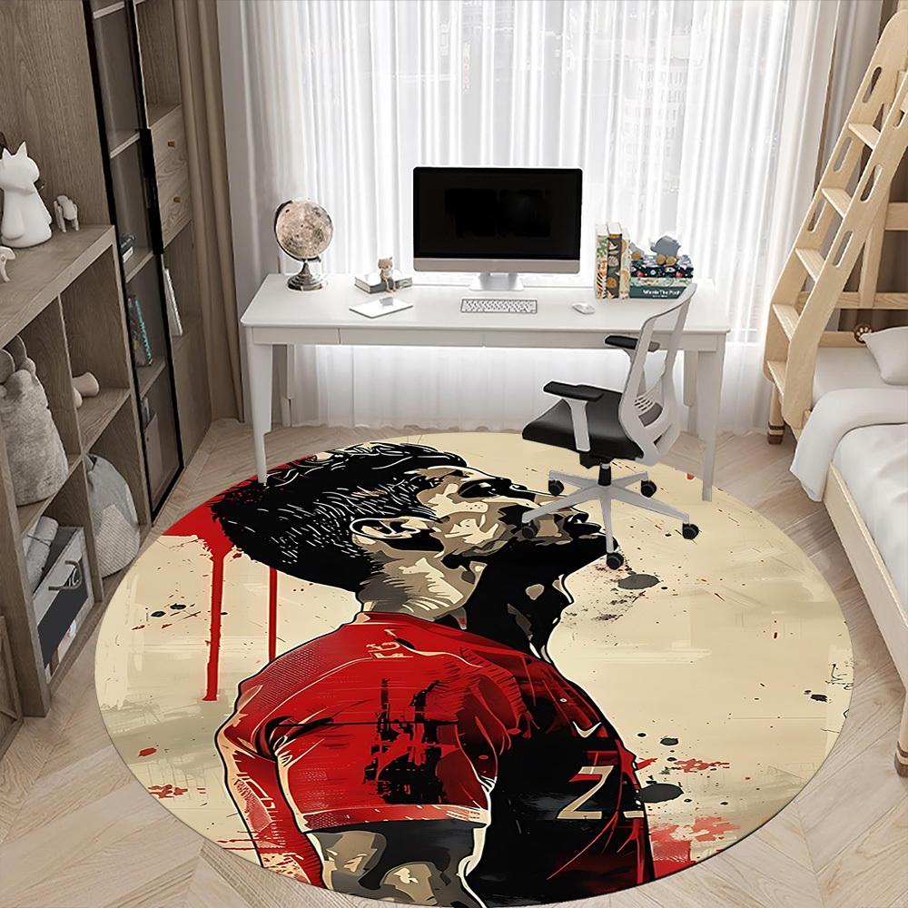 1pcFootball Cristiano Ronaldo Office Round Area Rug, Indoor Mat Suitable For Office, Under Office Chairs Bedroom Living Room Home Decor, Room Deco