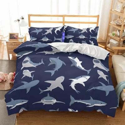 Shark Fish Print Bedding Set Cute Underwater Animal Duvet Cover Set Wonderful Gifts for Children Teens Adult Comforter Cover Set