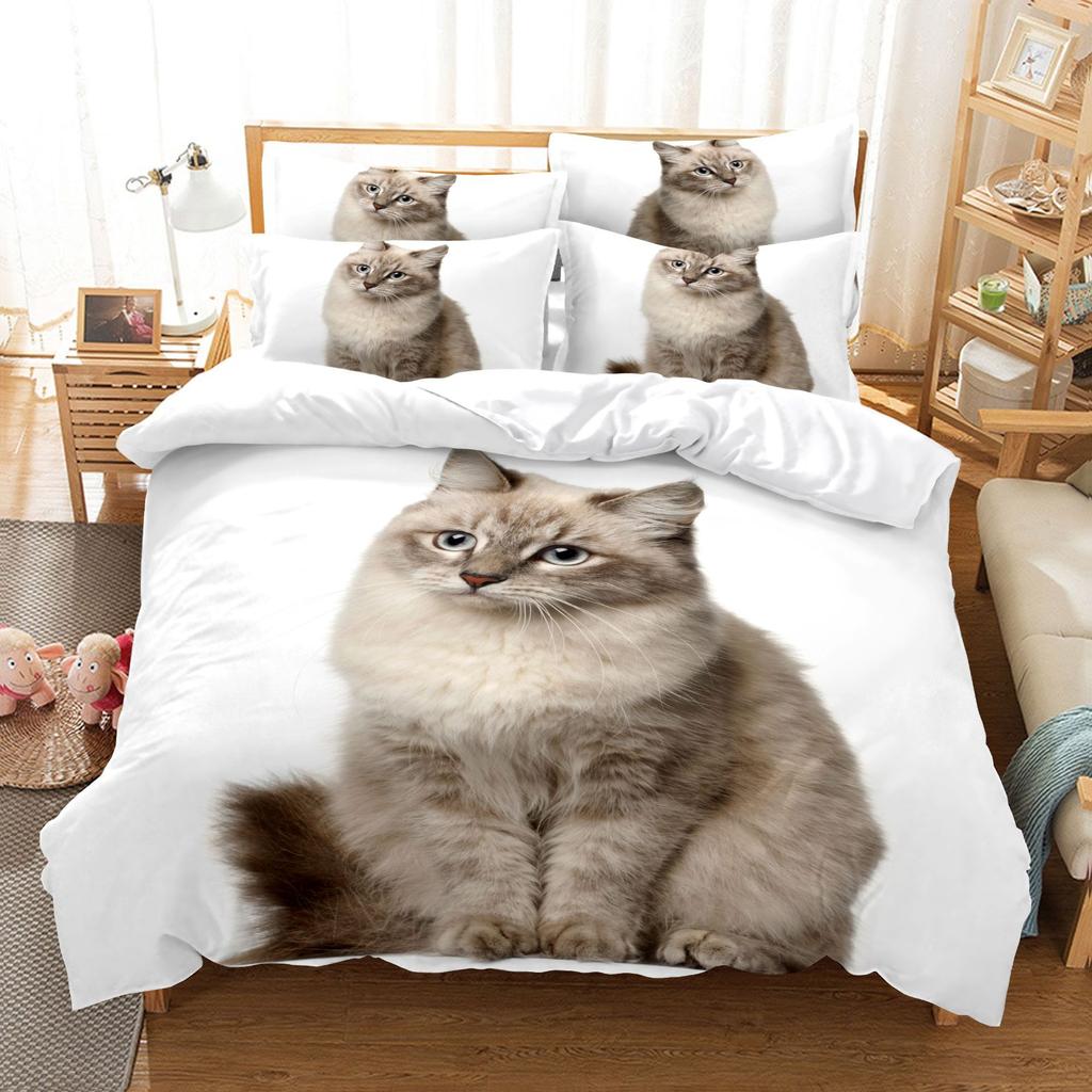 Lovely Cat Queen King Size Bedding Set Microfiber Polyester 3D Print Duvet Cover Set Girls Adults Comforter Cover Cute Animals