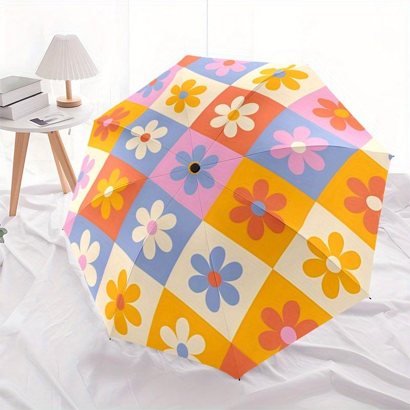 1pc Floral Pattern Automatic Folding Umbrella, 8-Rib Sturdy Canopy, Portable Travel Umbrella for Outdoor Use,103