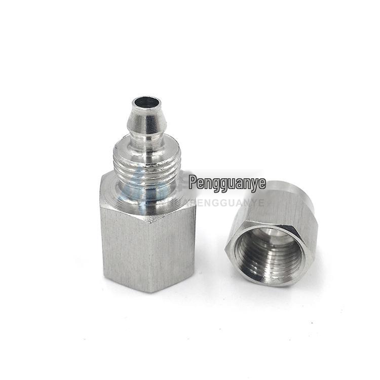 304 Stainless Steel Female Quick-Connect Fitting with G Thread for PU Air Hose, PTFE Lock Nut, M14/20x1.5 Pressure Gauge Base