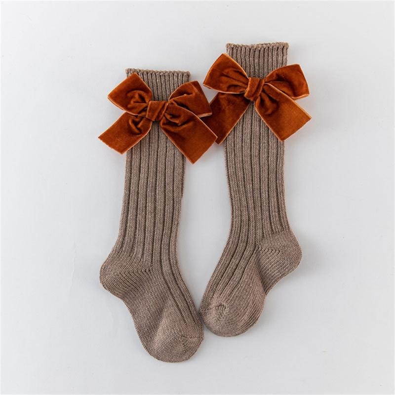 1 Paar Süße Baumwoll-Wadenlange Socken Mit Schleifenmuster-Design Für Kleine Mädchen Alltagsparty