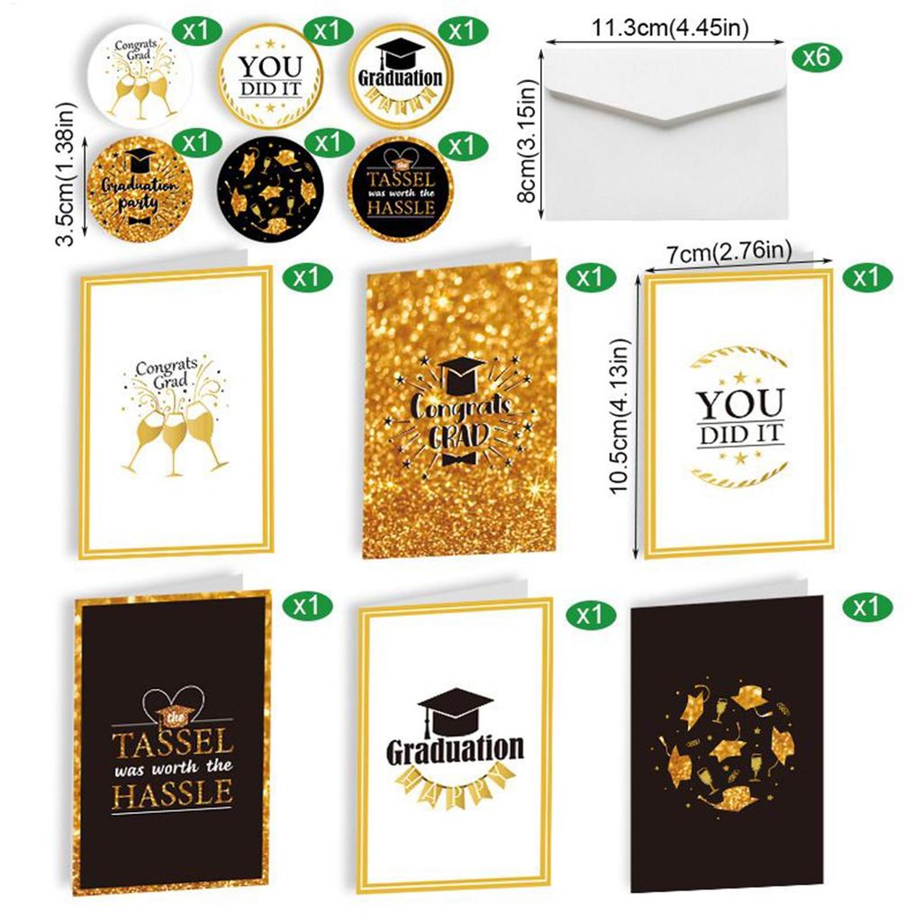 6pcs Graduation Card with Envelope and Stickers Greeting Card for Him Grad Supplies for Elementary Middle High School College