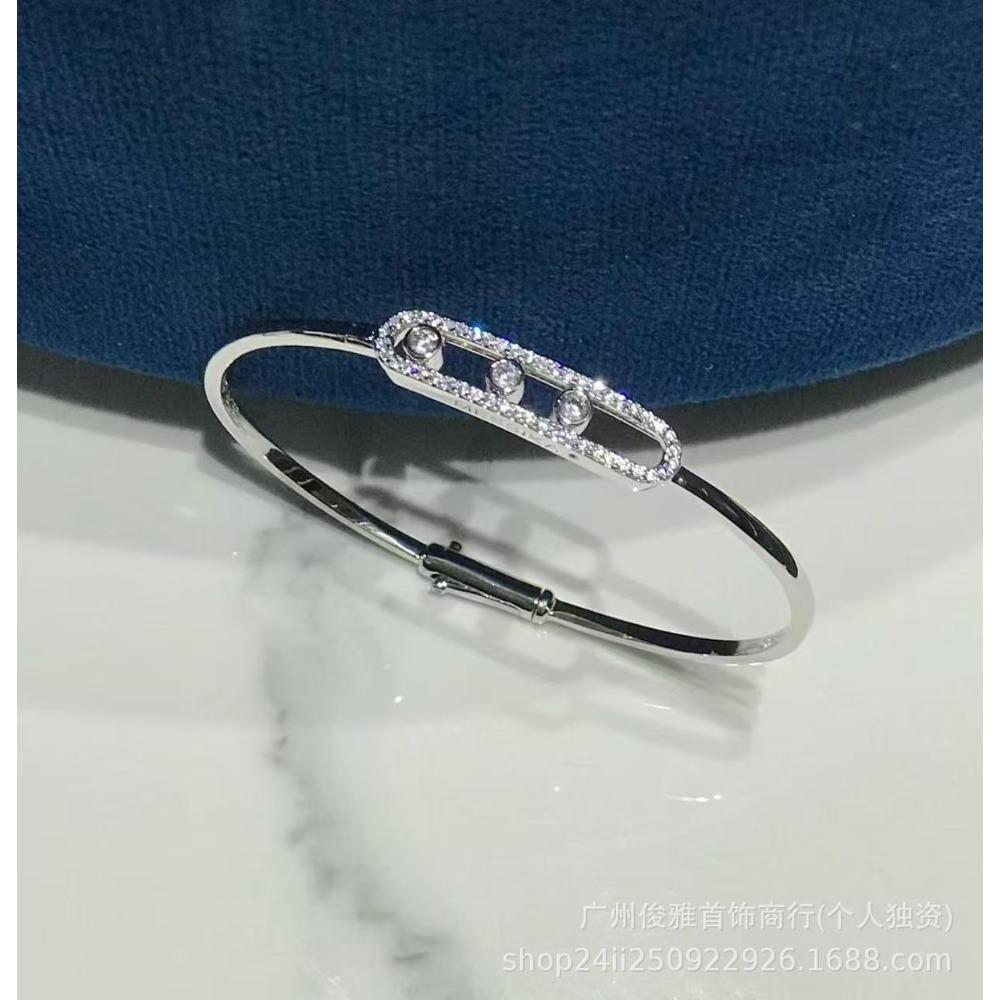 Three Diamond Diamond Sliding Bracelet Fashion Versatile Light Luxury Premium Bracelet платиновый