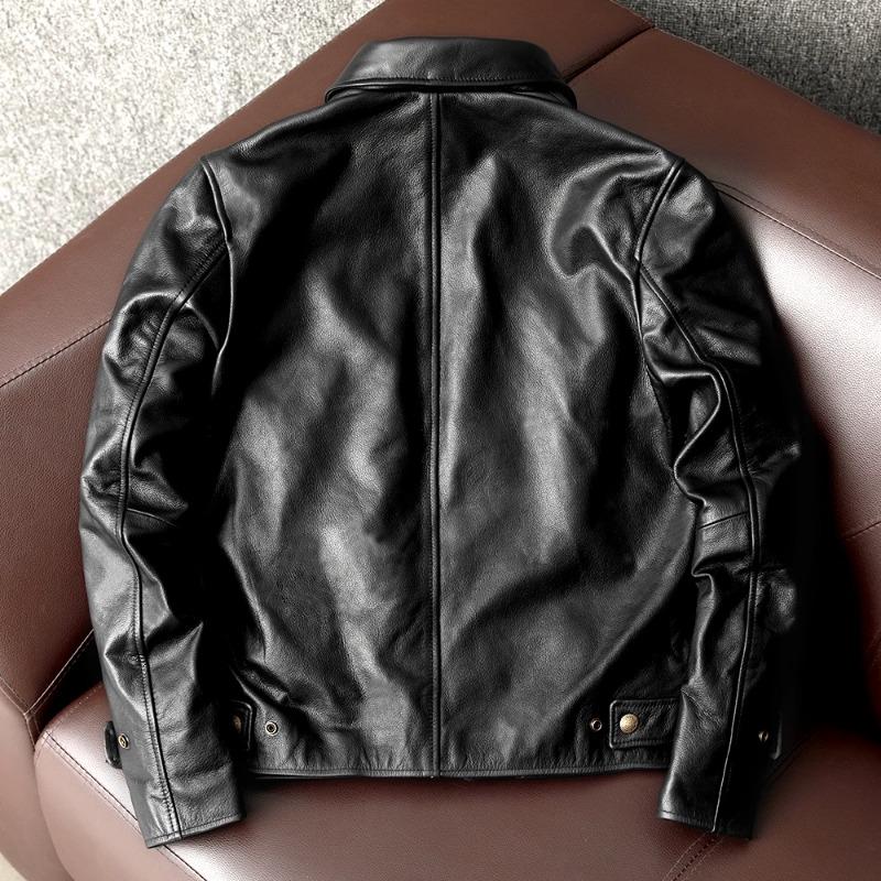 Korean Style Stylish Casual Leather Jacket Mens Genuine Top Grain Calfskin Short Coat