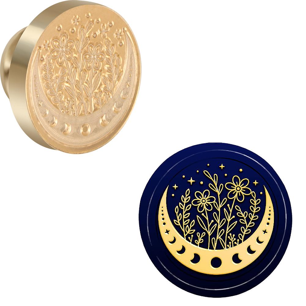 Moon Series Wax Seal Stamp Lotus Replaceable Sealing Wax Stamp 25mm Brass Head for Halloween Invitations Envelope Cards Decorati
