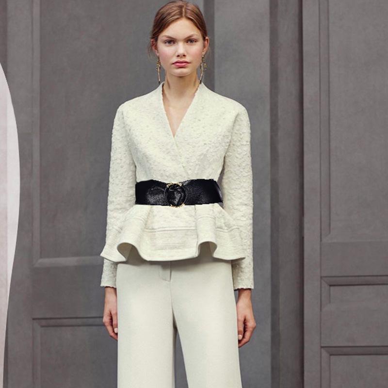 Autumn And Winter Ring Buckle Wide Belt Women'S Decorative Belt Dress Coat Black Waist Seal