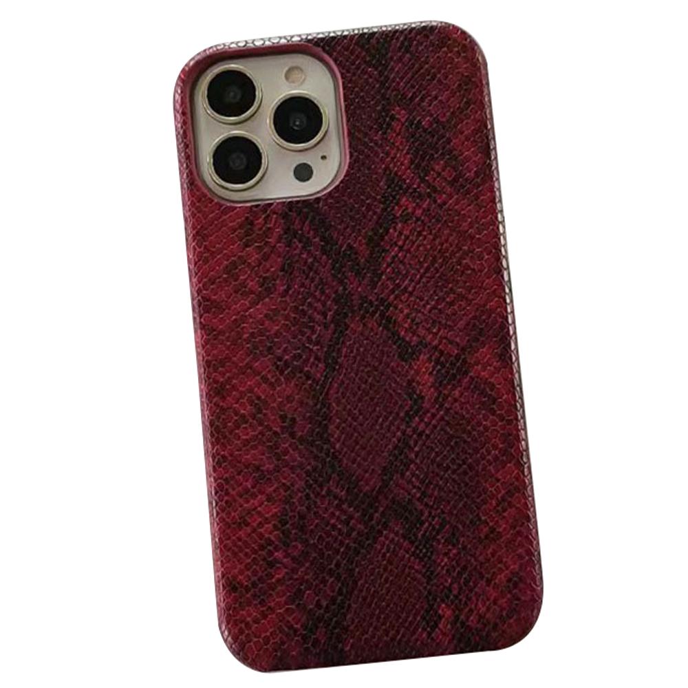 

Для iPhone 14 Pro Чехол для телефона PC+Кожа PU Обложка Текстура змеи Противоударная Задняя крышка телефона Wine Red