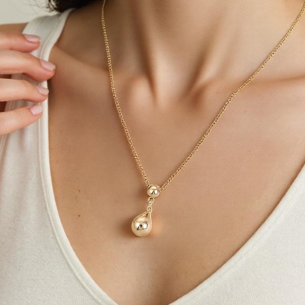 European and American water drop pendant niche design O-chain smooth fashion trendy necklace alloy jewelry rose gold