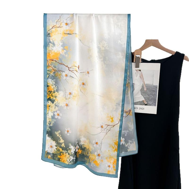 Spring and Autumn New 100 Mulberry Silk Long Scarf Women's Elegant Atmospheric Silk Shawl Versatile High-end Silk Scarf