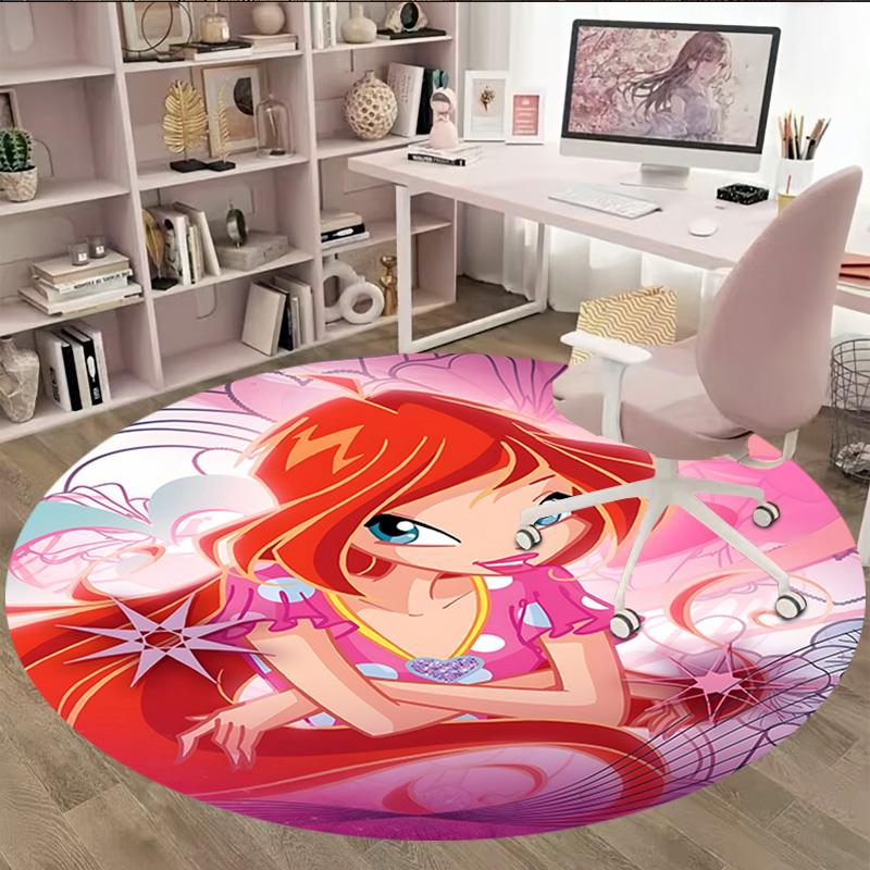 1pc Winx Club Carpet, Round Rug, Comfortable, Suitable for Entryways, Living Rooms, Office, And Bedrooms, Christmas Decoration
