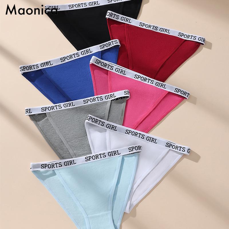 European Size Sexy Letter Sports Women's Underwear Side Hollow Briefs Breathable Seamless Pure Cotton Bikini Underwear