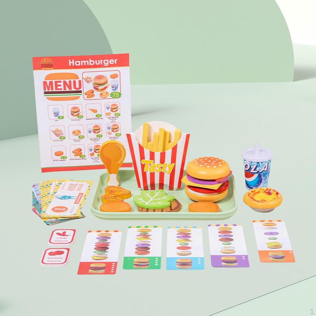 Play Food Sets for Kids Kitchen Year Wooden Fast Hamburger Set Style A
