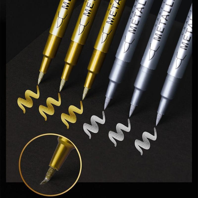 10 Pack Golden & Silvery Permanent Markers - Bold Oil-Based Ink, for DIY Crafts, Resin Art, Office Supplies, Greeting Cards