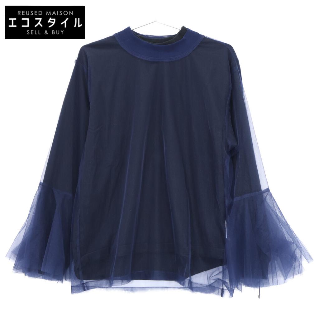 Chika Kisada [UNITED ARROWS Exclusive] 23AW Navy Cut and Sewn Tulle Long Sleeve T-Shirt tops F Navy / BlackUsed