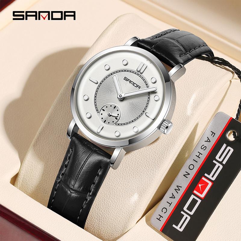 Fashion Sanda 1140 Top Brand Quartz Watch Simple Waterproof Leather Belt Women's Night Light Trendy Wristwatches For Ladies