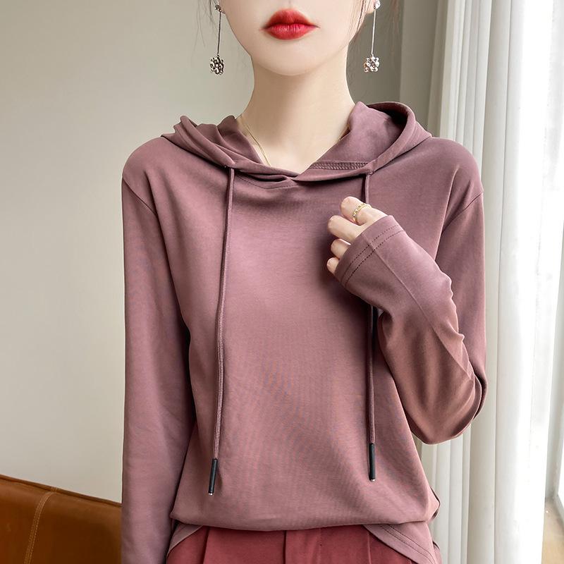 Women's New Hoodie Sweatshirt for Women Spring and Autumn Long-sleeved Knitted Sweater Mercerated Cotton Hooded T-shirt Top Thin