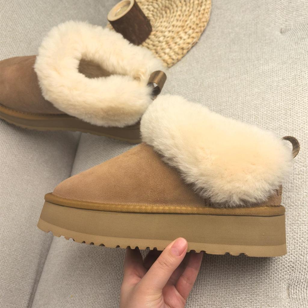 Women's Cowhide Sheepskin Snow Boots - Warm, Non-Slip, One-Piece Winter Footwear