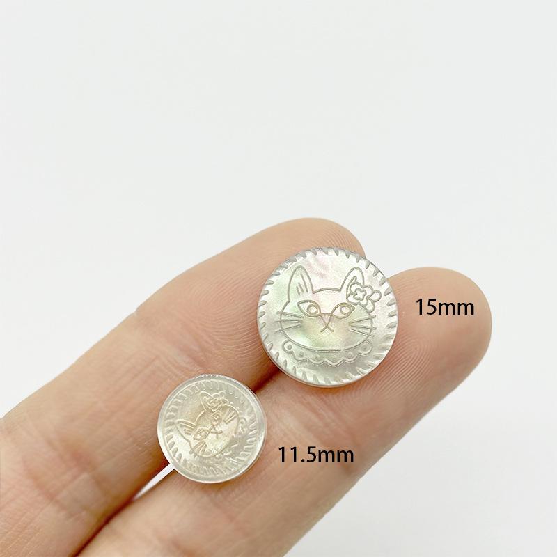 10pcs Lovely Kitten Buttons 11.5/15mm Round White Shell Shank Buttons Woman's Clothing Buttons