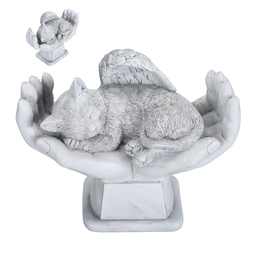 Pamětní socha mazlíčka Venkovní zahradní dekorace Ornament Anděl s Božíma rukama Náhrobek kočka