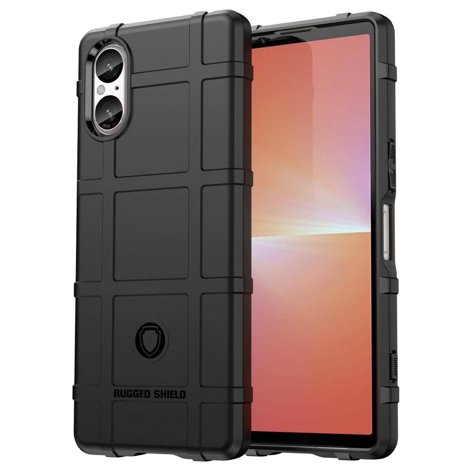 

For Sony Xperia 5 V Case Square Grid Texture Shockproof TPU Phone Cover Black